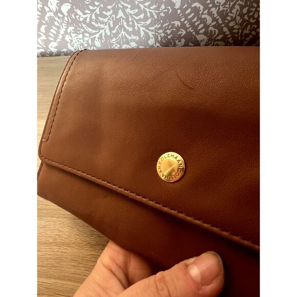 Cole Haan Brown Tan Leather Gold Accent Luxury Large Wallet Clutch - Picture 4 of 12